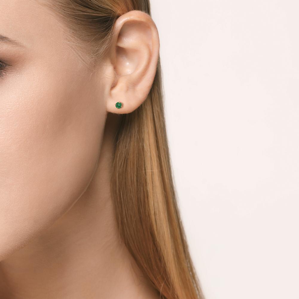 Örhängen med knoppar 750/18 K gult guld smaragd 2 stenar Ø3.5 mm