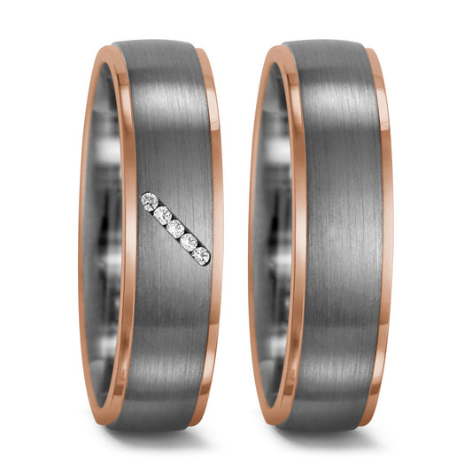 Anillo de dedo 950 paladio, 750/oro rojo de 18 quilates Diamante 0.025 ct, 5 piedras, tw-vsi