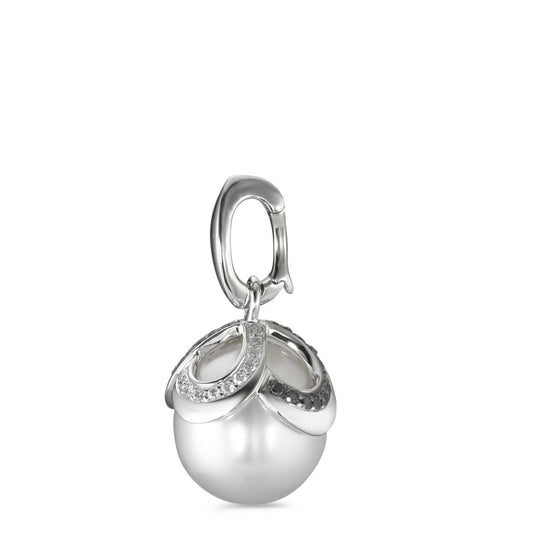 Pendant 18k White Gold Diamond Black, 0.28 ct, 46 Stones, brilliant, tw-vsi Freshwater pearl White, 12 mm Ø14 mm