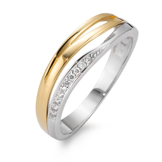 Fingerring 750/18 K Weissgold, 750/18 K Gelbgold Diamant weiss, 0.05 ct, 10 Steine, Brillantschliff, w-si