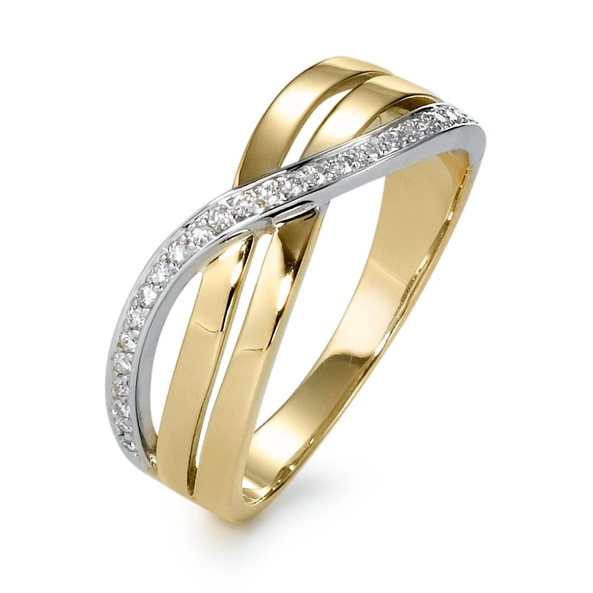 Finger ring 750/18 K gult guld, 750/18 K vitguld diamant 0.12 ct, 26 stenar, w-si