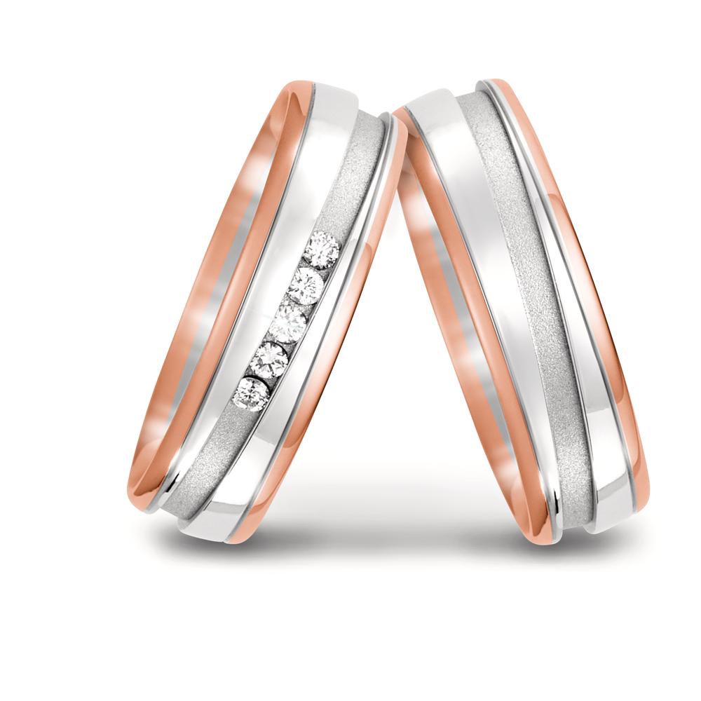 Partnerring 750/18 K rött guld, 750/18 K vitguld diamant 0.10 ct, 5 stenar, w-si