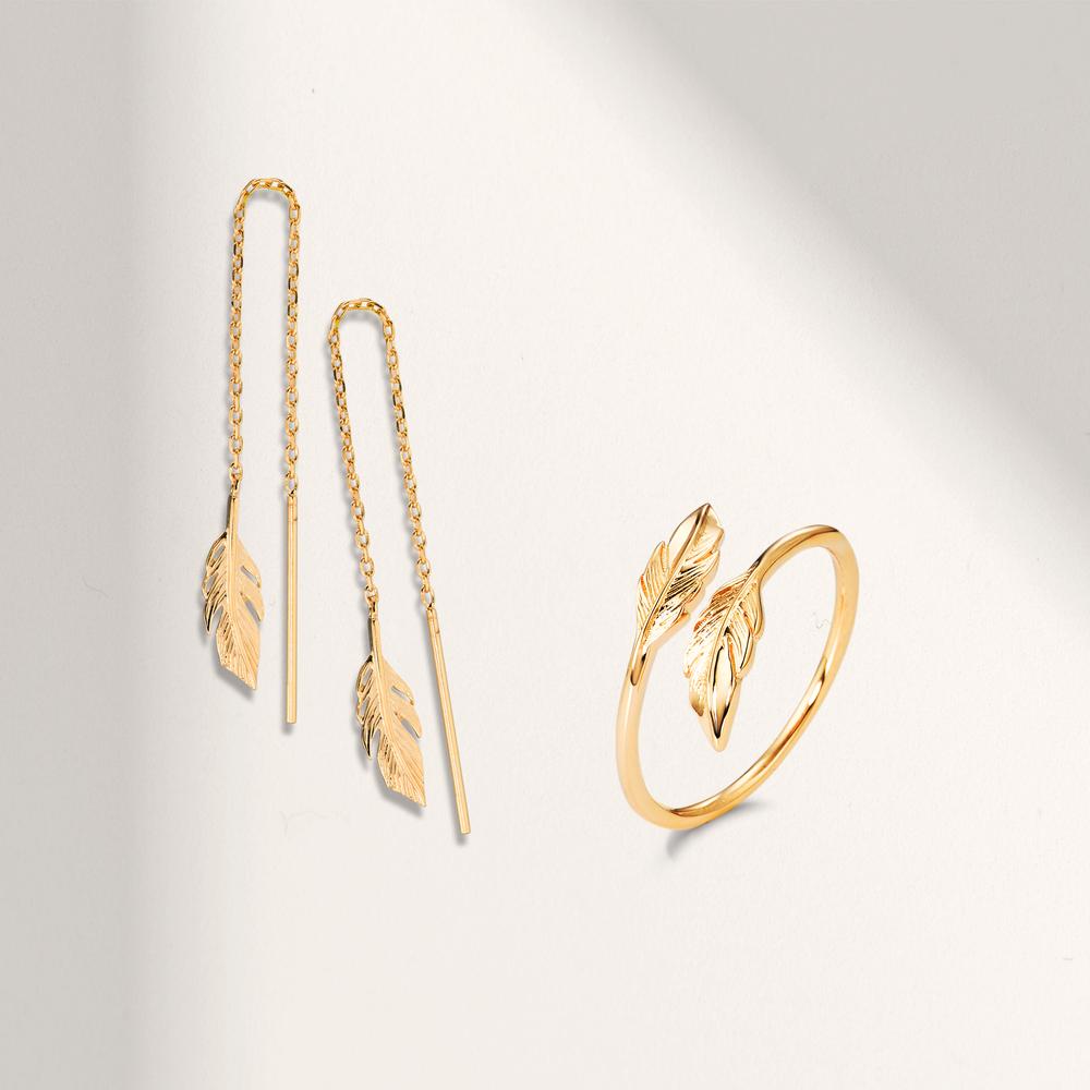 Orecchini a strappo Bronzo giallo dorato Piuma