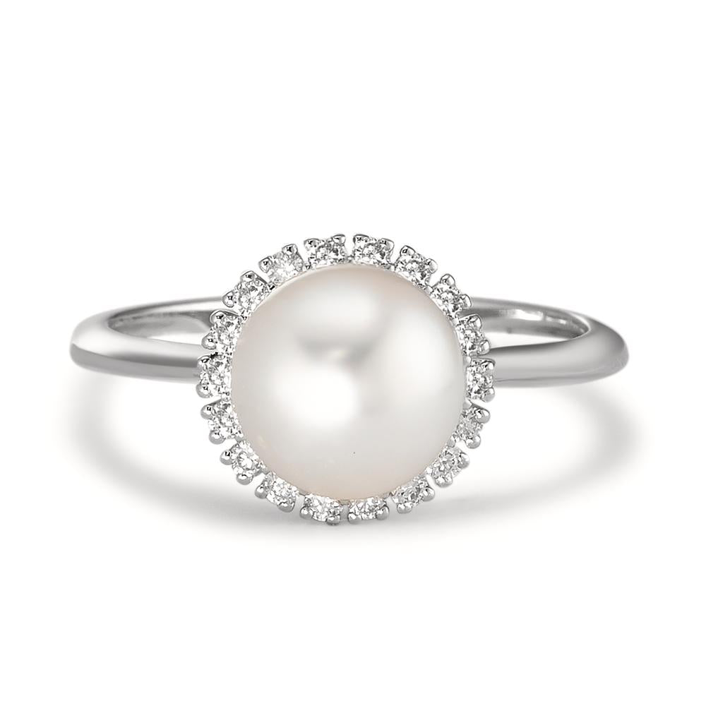 Bague Or blanc 18K Diamant 0.18 ct, w-si perle d'eau douce blanc, 8 mm
