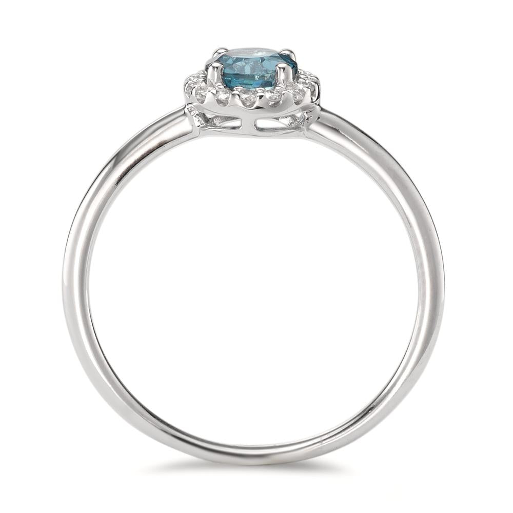 Ring 18k White Gold London Blue Topaz, Diamond 0.11 ct, 16 Stones, brilliant, w-si
