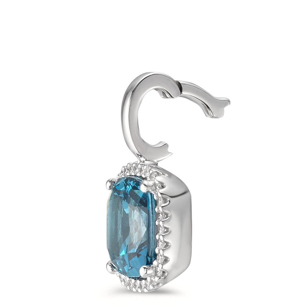 Anhänger 750/18 K Weissgold London Blue Topas w-si, Diamant 0.14 ct, 28 Steine, Brillantschliff, w-si