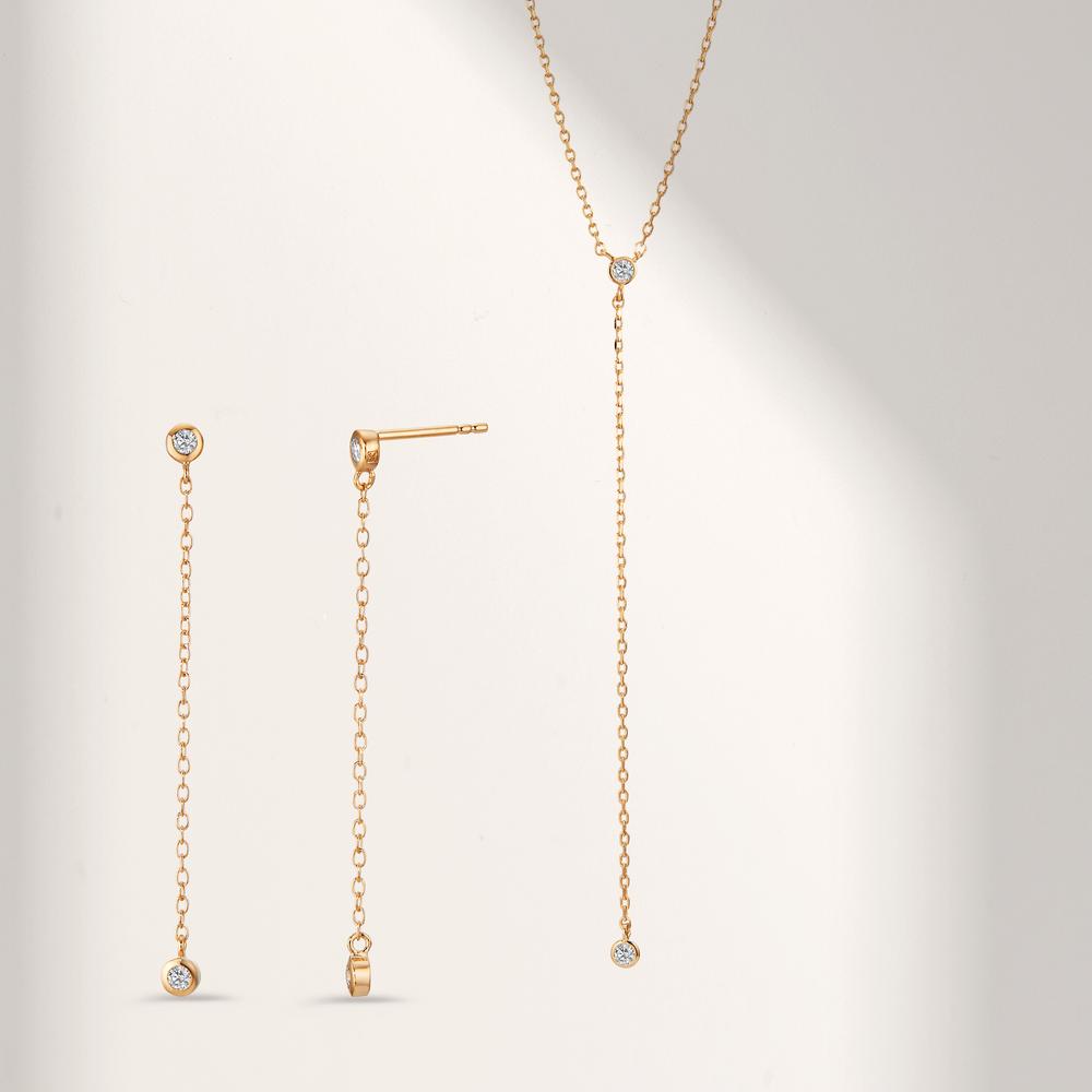 Necklace Bronze Zirconia 2 Stones Gold plated 40-45 cm