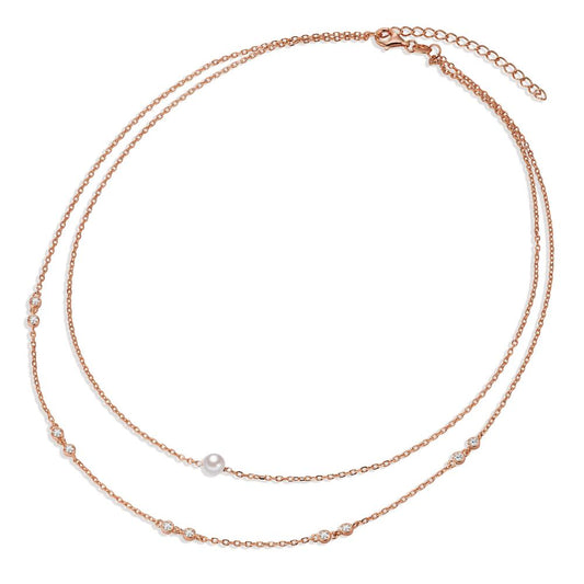 Necklace Silver Zirconia 10 Stones Rose Gold plated Shining pearls White, 5 mm 40-45 cm