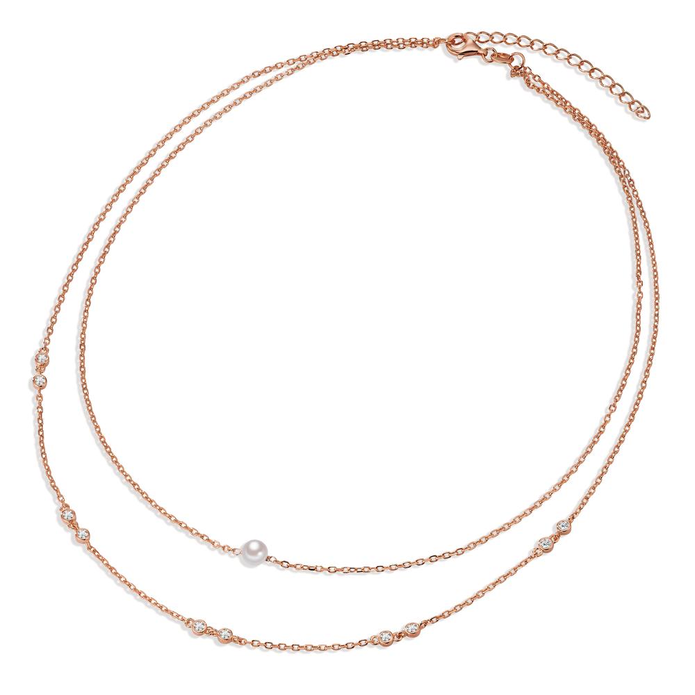 Necklace Silver Zirconia 10 Stones Rose Gold plated Shining pearls White, 5 mm 40-45 cm