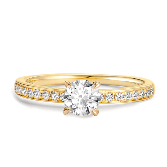 Bague solitaire Or jaune 18K Diamant 0.47 ct, brillant, w-si, Diamant 0.18 ct, 18 Pierres, brillant, w-si