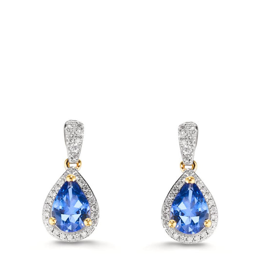 Pendant d'oreilles Or jaune 18K Tanzanite 1.16 ct, 2 Pierres, Diamant 0.21 ct, w-si
