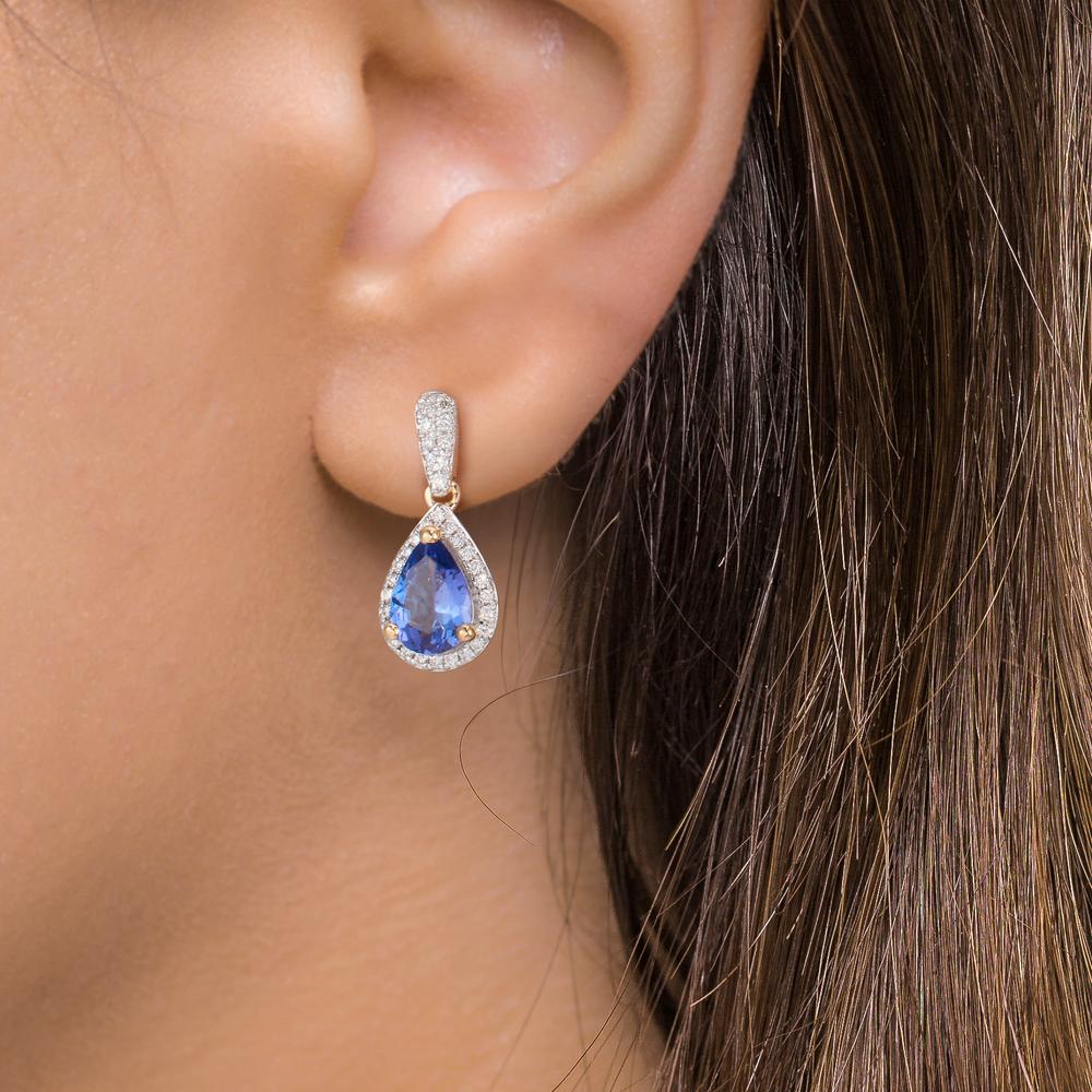 Drop Earrings 18k Yellow Gold Tanzanite 1.16 ct, 2 Stones, Diamond 0.21 ct, w-si