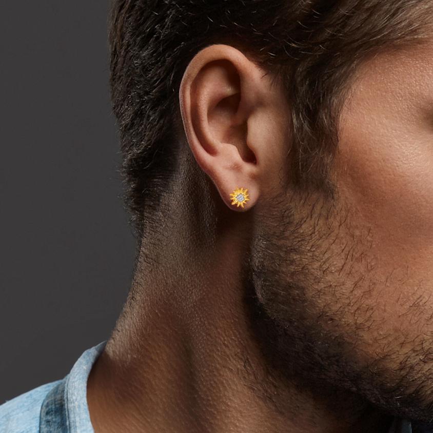 Single stud earring 18k Yellow Gold Bicolor Edelweiss Ø7 mm