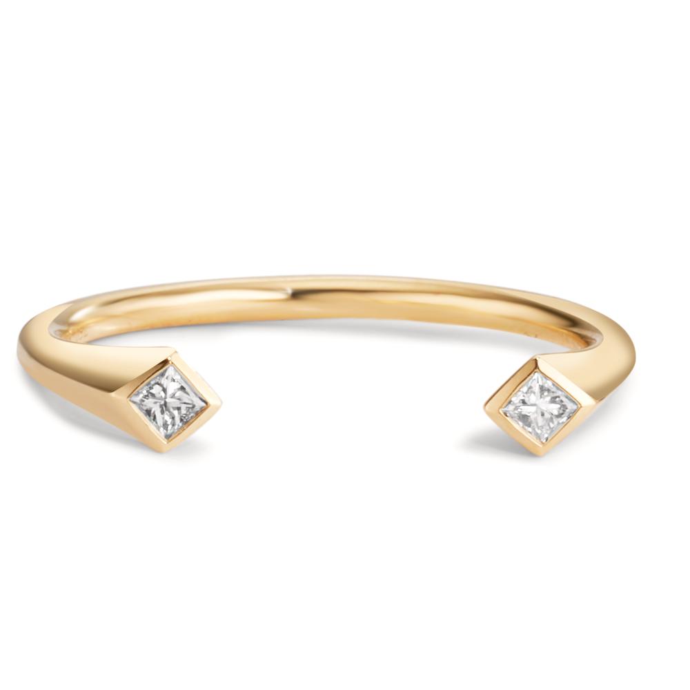 Bague Or jaune 18K Diamant 0.07 ct, 2 Pierres, carrée, w-si