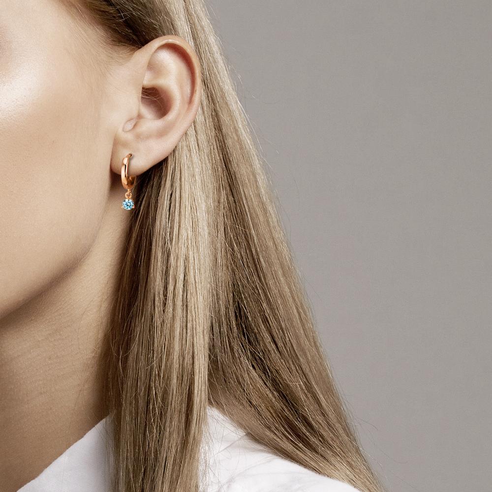 Hinged hoop Silver Zirconia Aqua Rose Gold plated