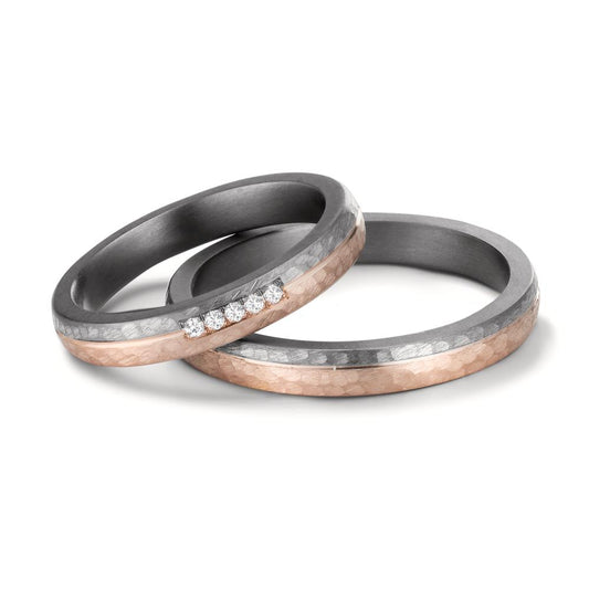 Partnerring 999 Tantal, 585/14 K Rosegold Diamanten 0.035 ct, w-si