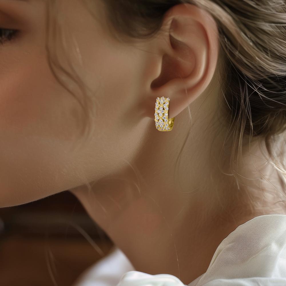 Hopfällbara örhängen Silver Zirkoniumoxid gul guldpläterad