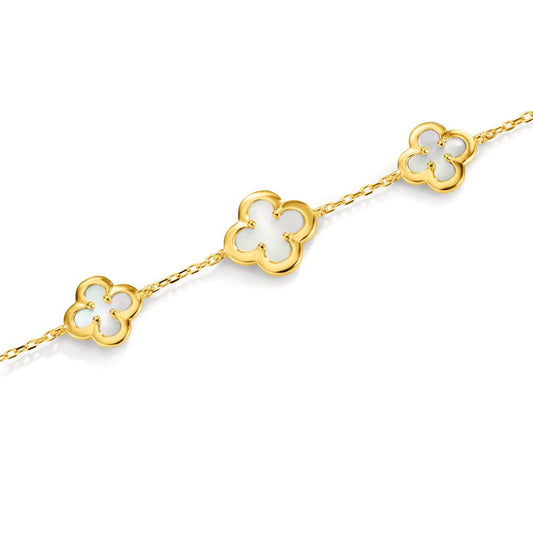 Bracelet Argent jaune Plaqué or nacre Fleur 16-19 cm