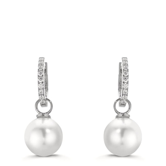 Klappcreolen Silber Zirkonia 18 Steine rhodiniert shining Pearls, 2 Perlen, 10 mm
