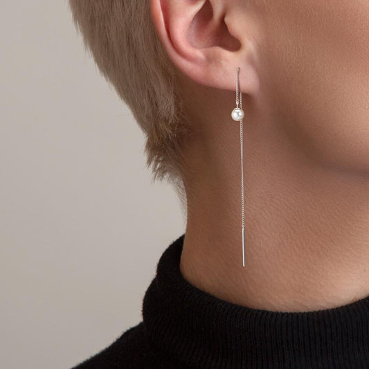 Genomdragbara örhängen Silver rodiumpläterad glänsande pärlor, 2 Pärlor, 5 mm