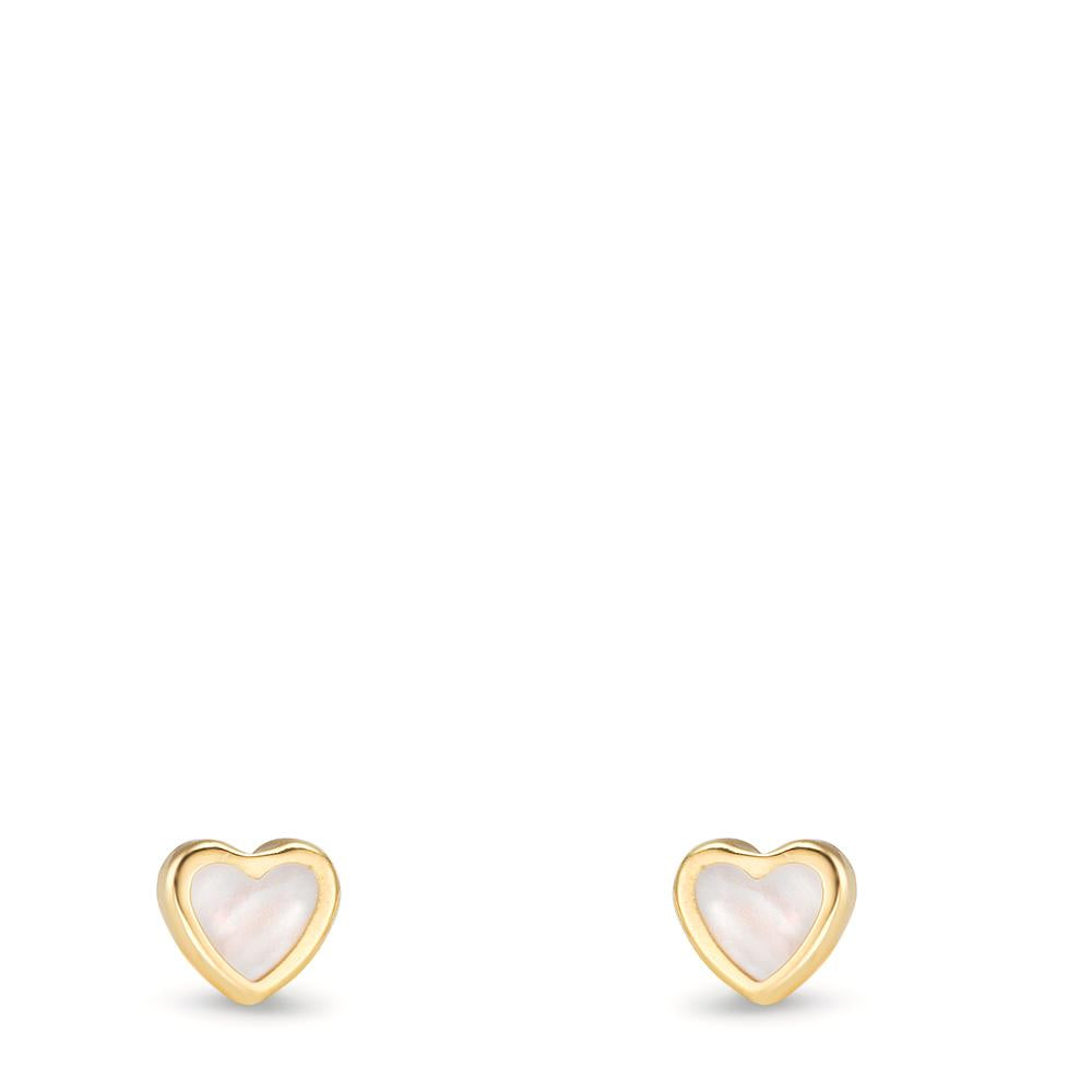Stud earrings 18k Yellow Gold Mother of pearl Heart Ø4 mm