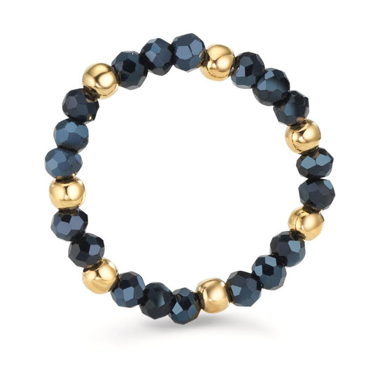 Fingerring Edelstahl Kristall blau, 3 mm gelb IP beschichtet