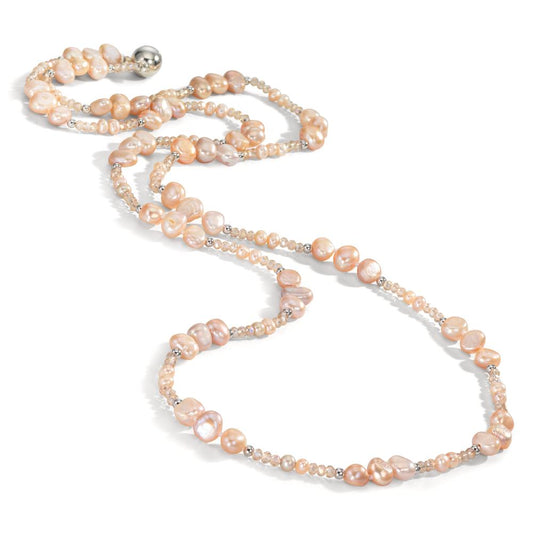 Collier Edelstahl Kristall rosa Süsswasserzuchtperlen rosa 90 cm
