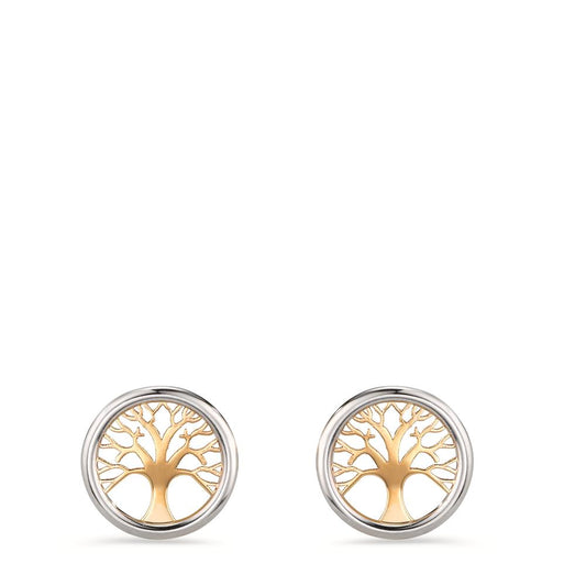 Stud earrings 14k Yellow Gold Bicolor Tree Of Life Ø8 mm