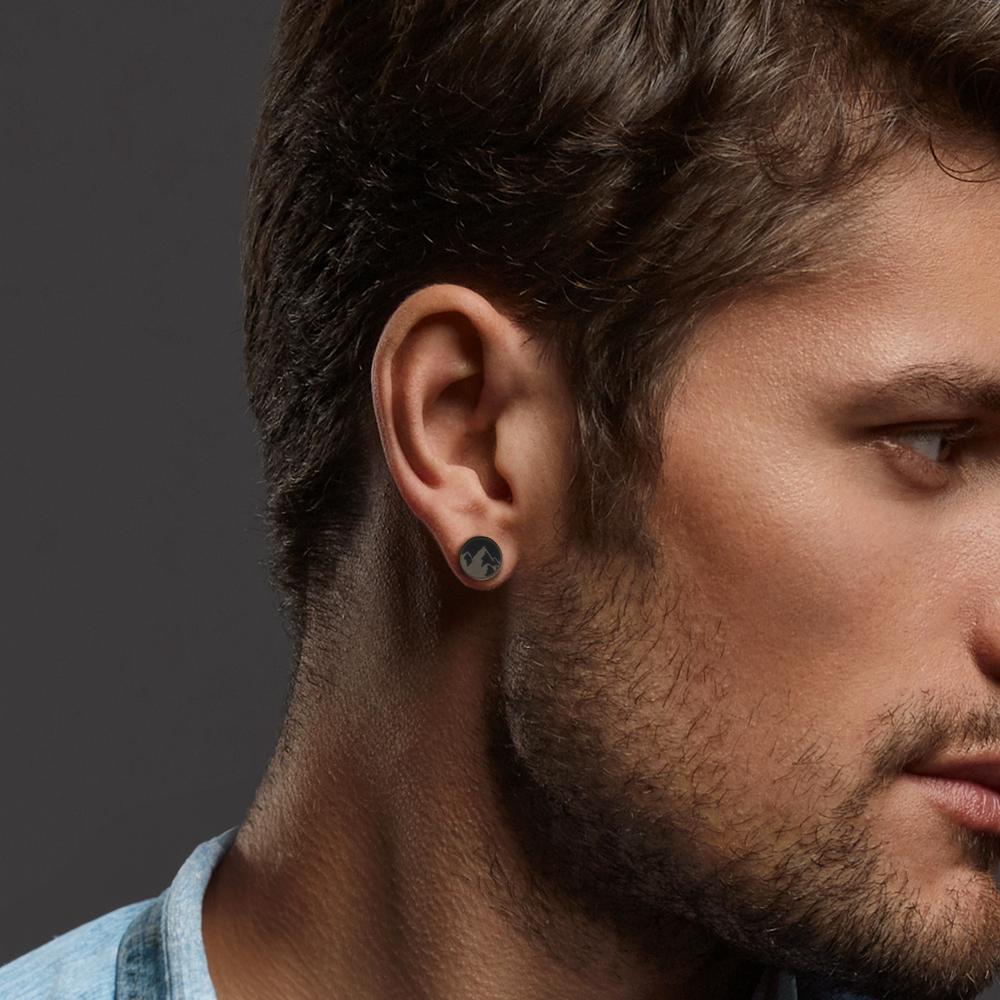 Single stud earring Stainless steel Black IP coated Mountain Ø8 mm