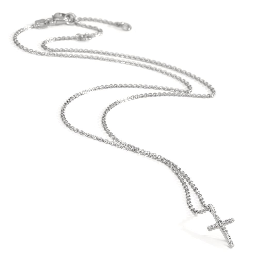 Collana Argento Zirconia 16 pietra rodiato Croce 38-42 cm