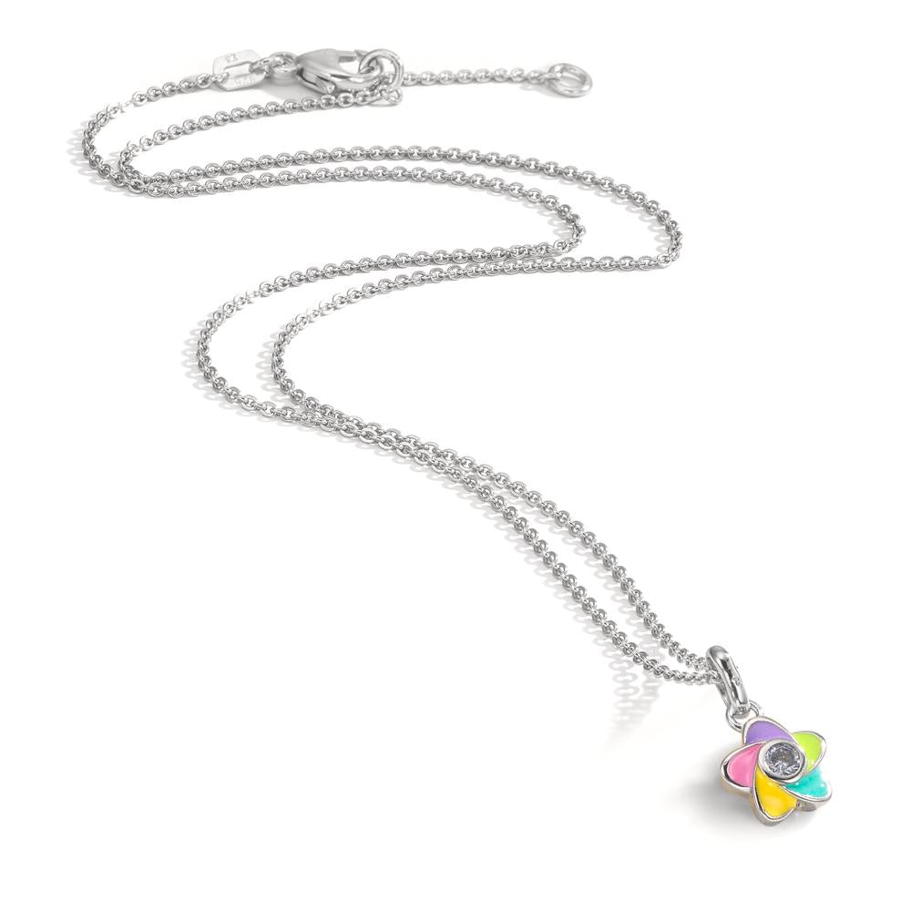 Catena con ciondolo Argento Zirconia rodiato Fiore 36-38 cm