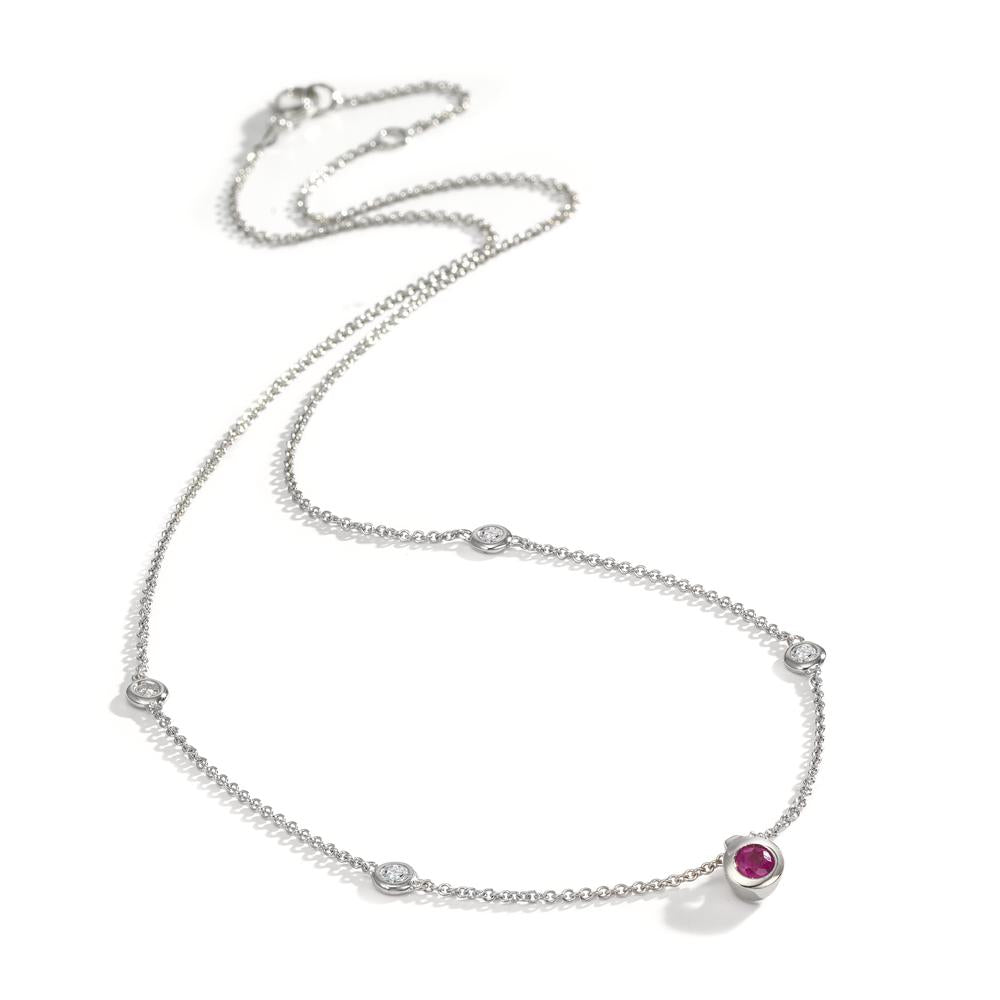 Collier 750/18 K vitguld diamant 0.14 ct, 4 stenar, w-si, rubin 42-45 cm