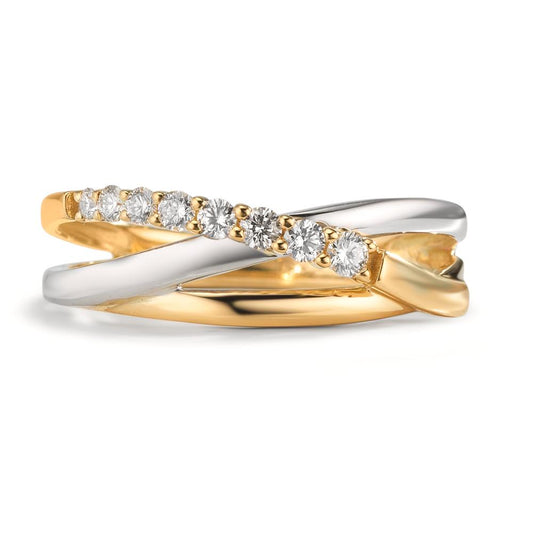 Finger ring 750/18 K gult guld, 750/18 K vitguld diamant 0.19 ct, 8 stenar, w-si