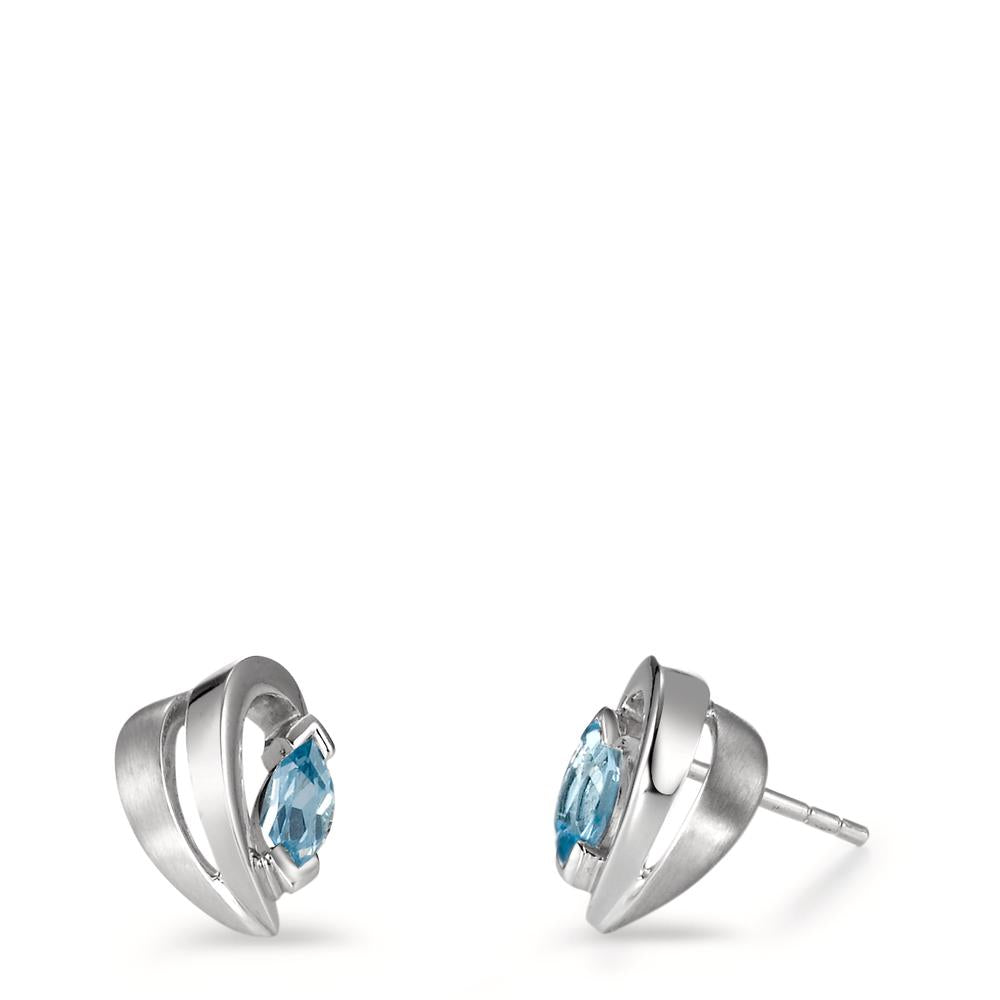 Orecchini a bottone Argento Cristallo blu rodiato