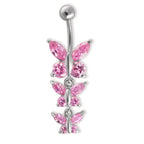 Bauchpiercing Edelstahl Zirkonia rosa, 12 Steine Schmetterling