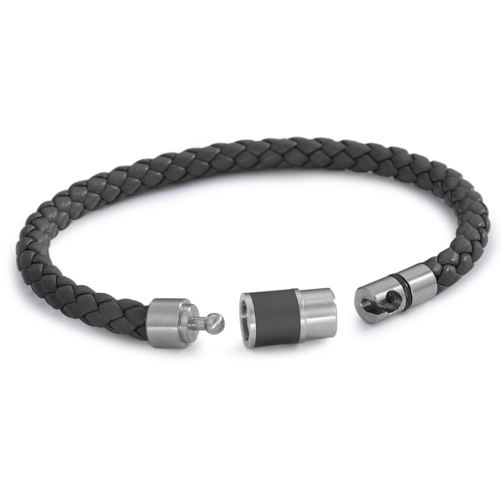 Armband DYKON aus schwarzem Leder mit Edelstahl-Keramikschliesse und Safe Lock System