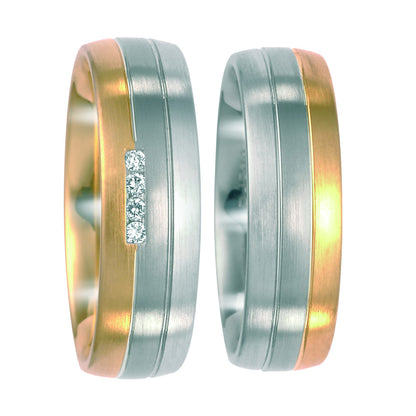 Anello 500 Palladio, Oro giallo 750/18 carati, Oro bianco 750/18 carati Diamante 0.04 ct, 4 pietra, w-si