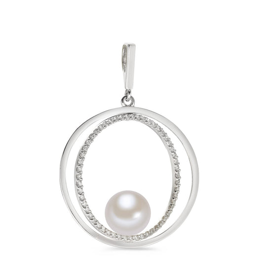 Pendant 18k White Gold Diamond 0.35 ct, 55 Stones, w-si Freshwater pearl