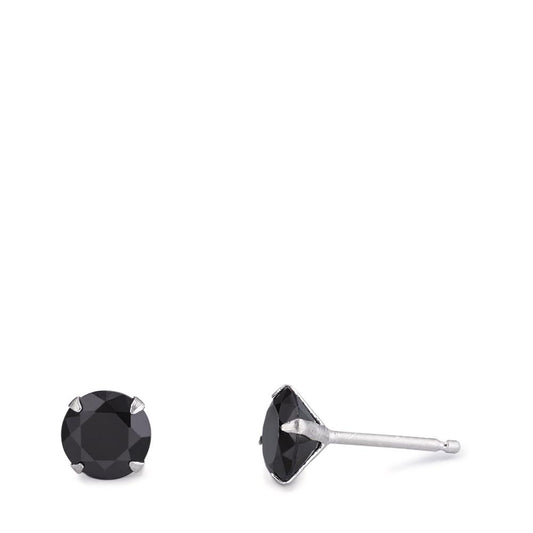 Pendientes Plata Circonita negro, 2 piedras, [rund], 7 mm Rodio plateado