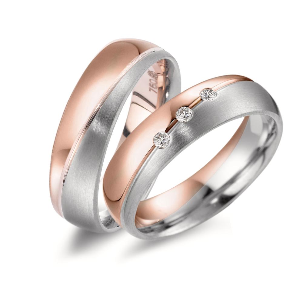 Partnerring 750/18 K rött guld, 750/18 K vitguld diamant 0.045 ct, 3 stenar, tw-vsi