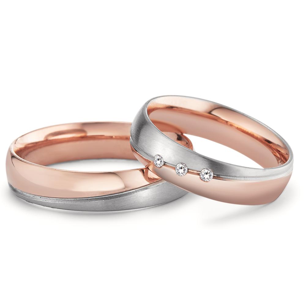 Partnerring 750/18 K rött guld, 750/18 K vitguld diamant 0.045 ct, 3 stenar, tw-vsi