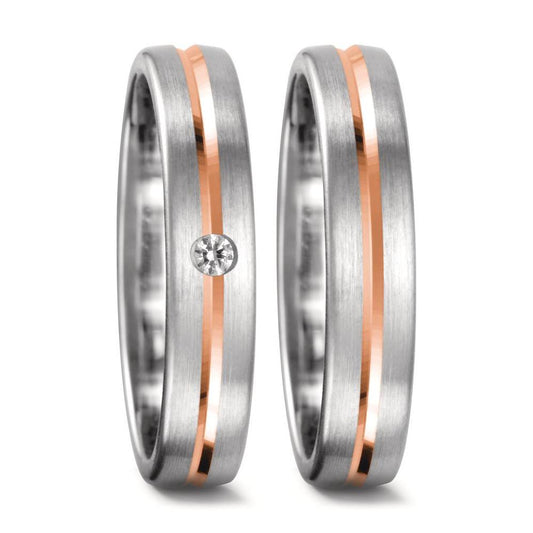 Anillo de pareja 750/oro blanco de 18 quilates, 750/oro rojo de 18 quilates Diamante 0.04 ct, tw-vsi