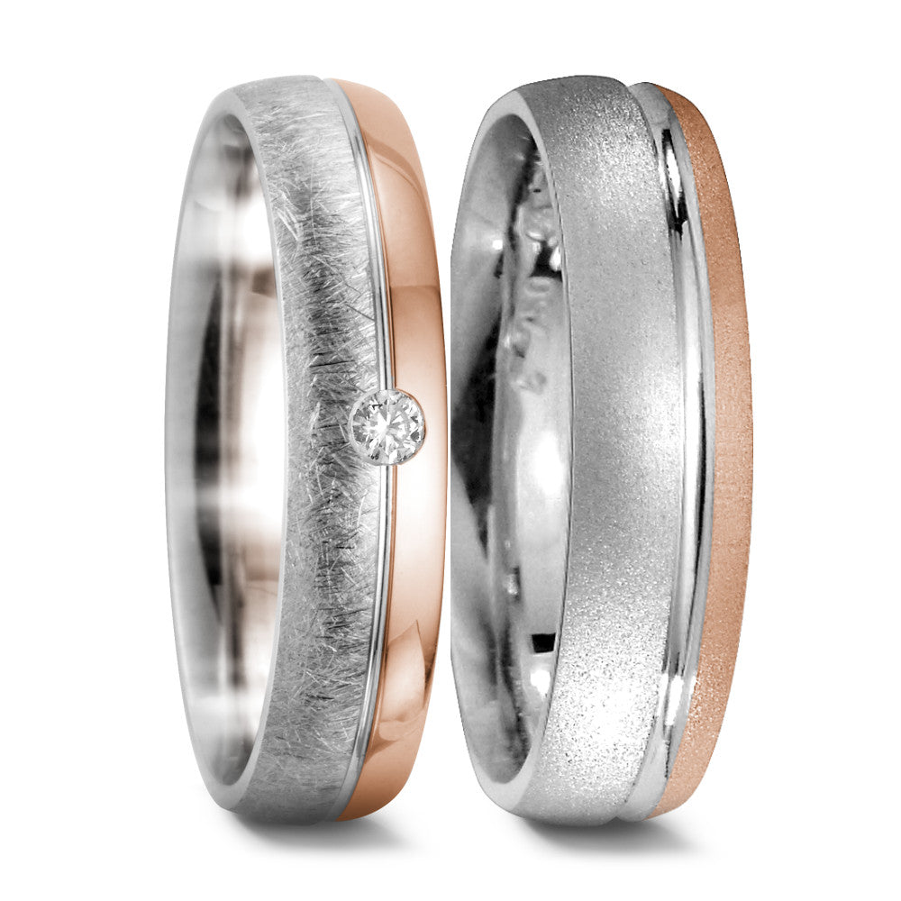 Anillo de pareja 750/oro blanco de 18 quilates, 750/oro rojo de 18 quilates Diamante 0.045 ct, tw-si