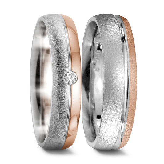 Anillo de pareja 750/oro blanco de 18 quilates, 750/oro rojo de 18 quilates Diamante 0.045 ct, tw-si