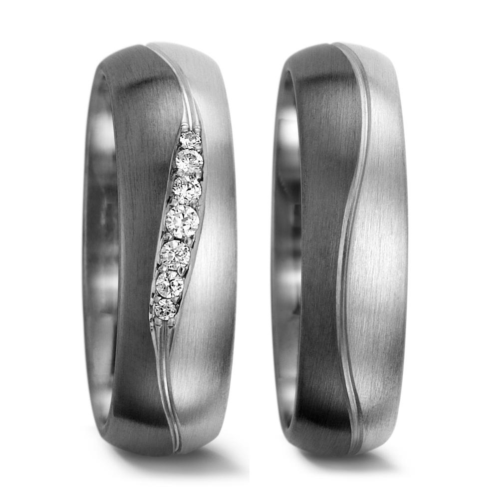 Partnerring 500 Palladium, 375/9 K Weissgold Diamant 0.08 ct, 7 Steine, tw-vsi