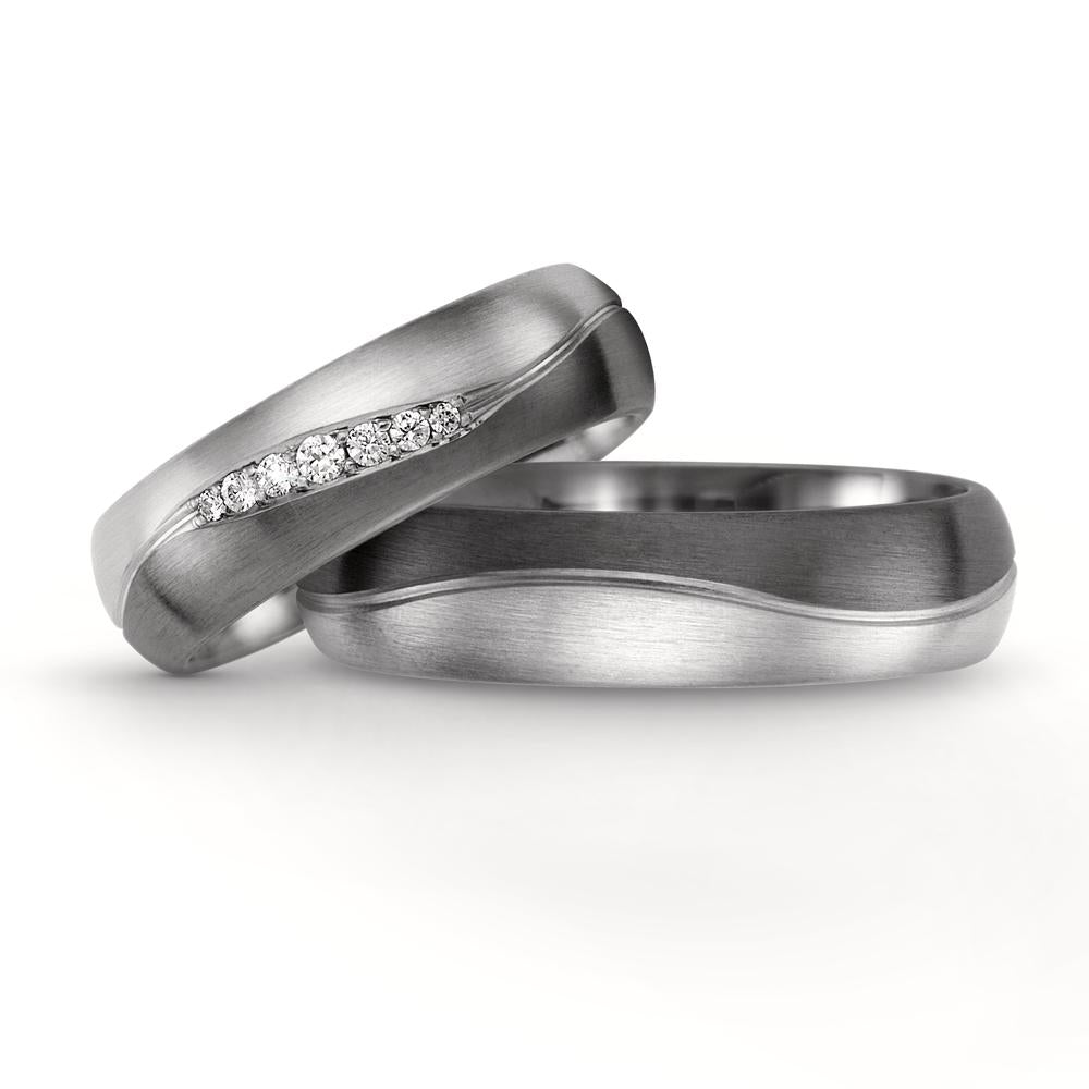 Partnerring 500 Palladium, 375/9 K Weissgold Diamant 0.08 ct, 7 Steine, tw-vsi