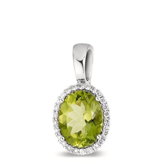 Pendant 18k White Gold Peridot Green, oval, Diamond White, 0.15 ct, 26 Stones, tw-vsi