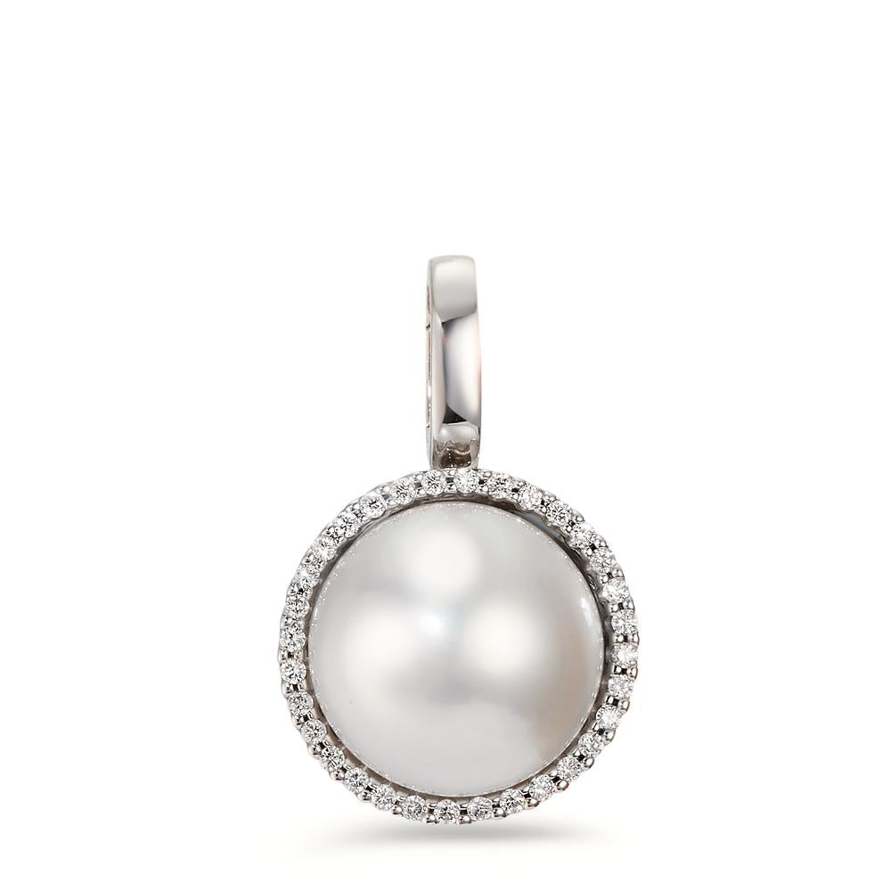 Anhänger 750/18 K Weissgold Diamant weiss, 0.19 ct, 32 Steine, Brillantschliff, tw-vsi Süsswasserzuchtperle weiss, 12.5 mm Ø16 mm