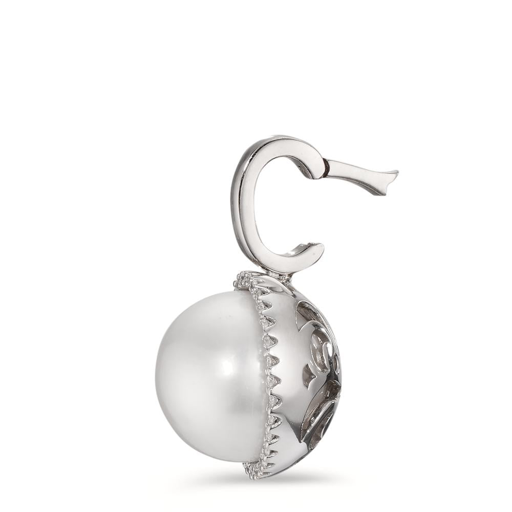 Anhänger 750/18 K Weissgold Diamant weiss, 0.19 ct, 32 Steine, Brillantschliff, tw-vsi Süsswasserzuchtperle weiss, 12.5 mm Ø16 mm