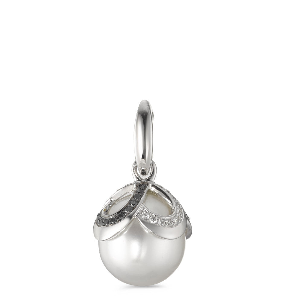 Anhänger 750/18 K Weissgold Diamant schwarz, 0.28 ct, 46 Steine, Brillantschliff, tw-vsi Süsswasserzuchtperle weiss, 12 mm Ø14 mm